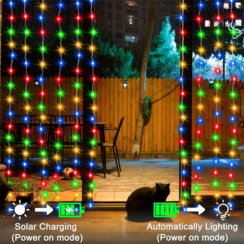 LumiGlow Guirlande Solaire à Rideau | Guirlande LED Étanche pour Décoration Extérieure