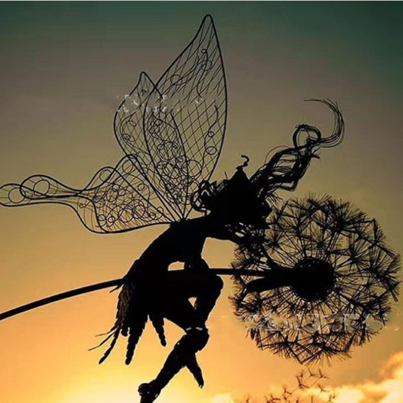 Sculpture de jardin féerique | Décor métallique détaillé pour l'extérieur