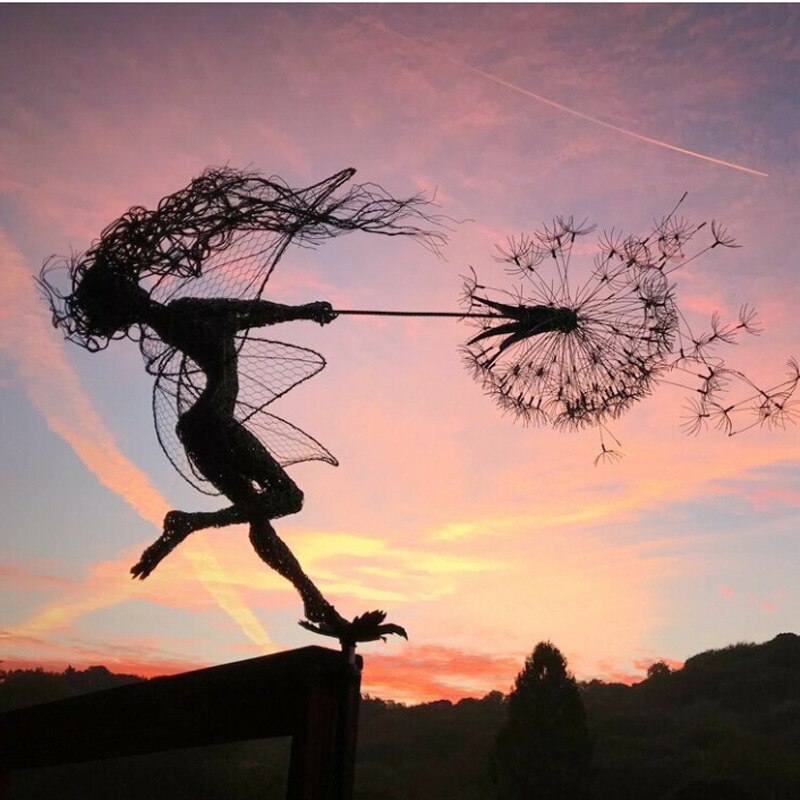 Sculpture de jardin féerique | Décor métallique détaillé pour l'extérieur