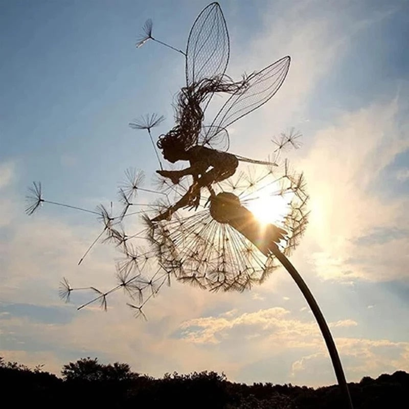 Sculpture de jardin féerique | Décor métallique détaillé pour l'extérieur