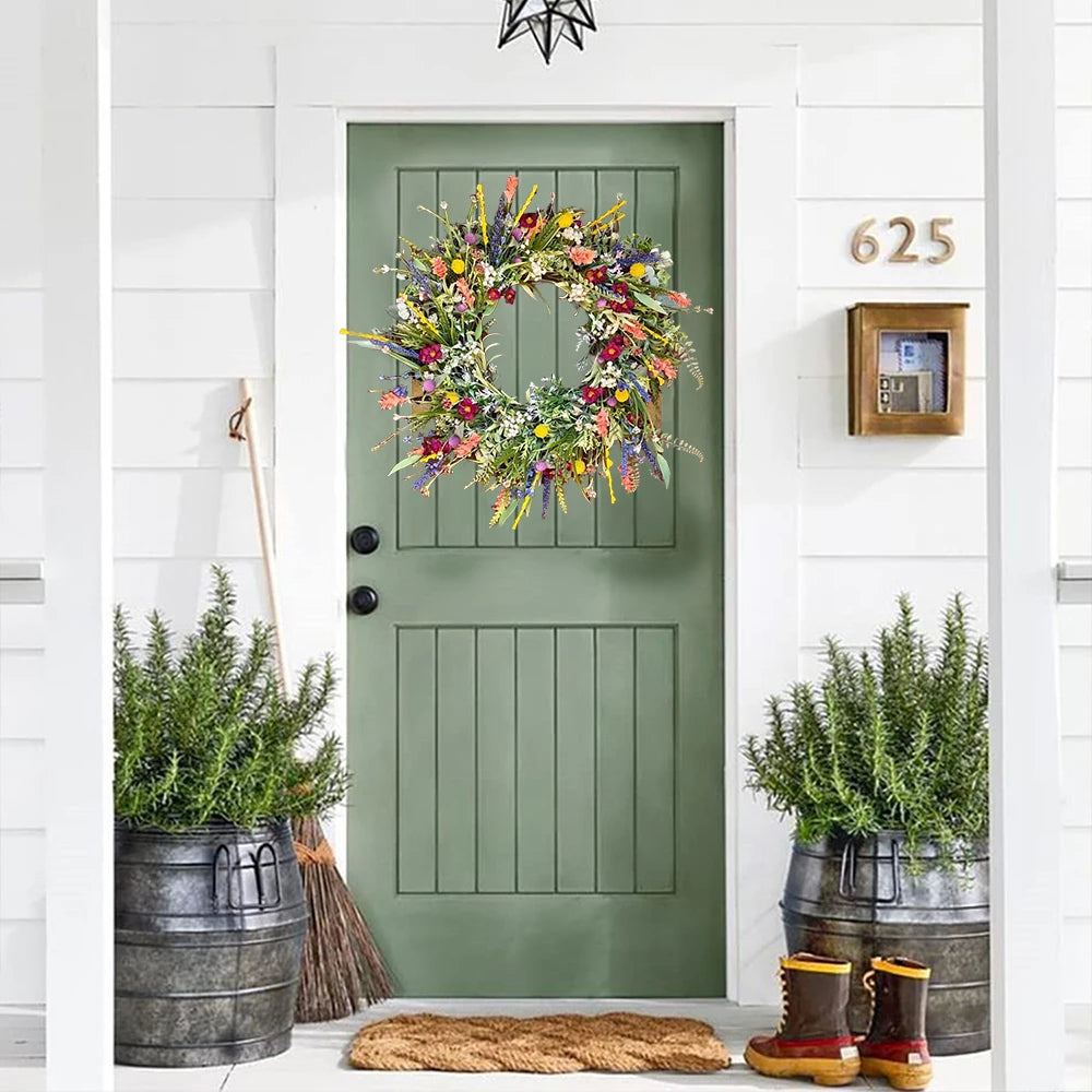 Couronne de porte Florale Vibrante | Décor Floral Fait Main