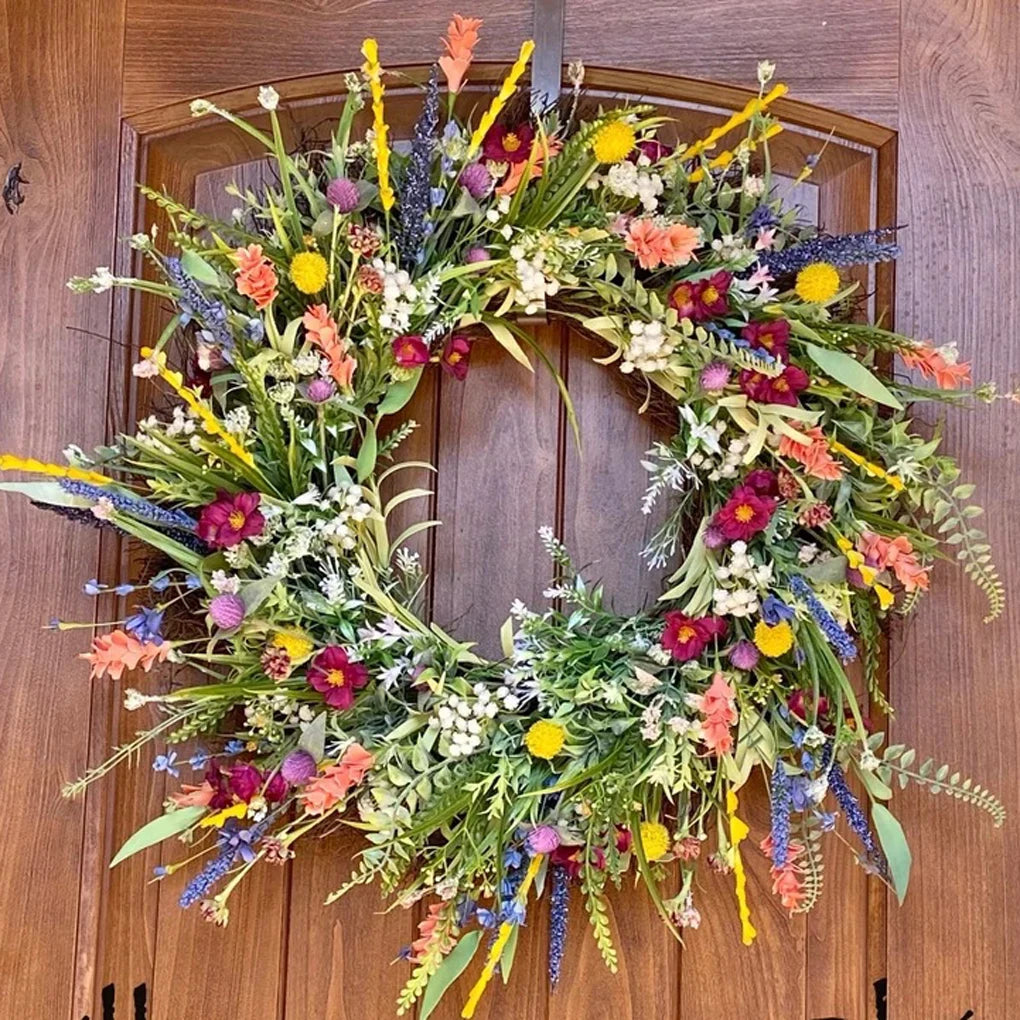 Couronne de porte Florale Vibrante | Décor Floral Fait Main