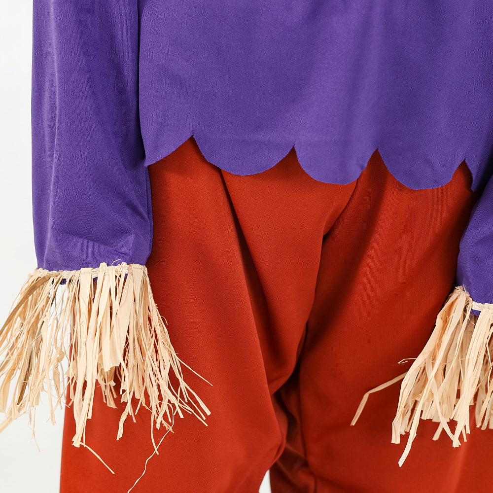 Costume da spaventapasseri per Halloween per ragazzi con maglia viola e pantaloni