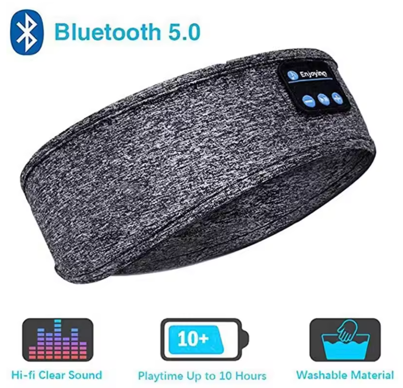 Bluetooth spánkové sluchátka měkká látková čelenka