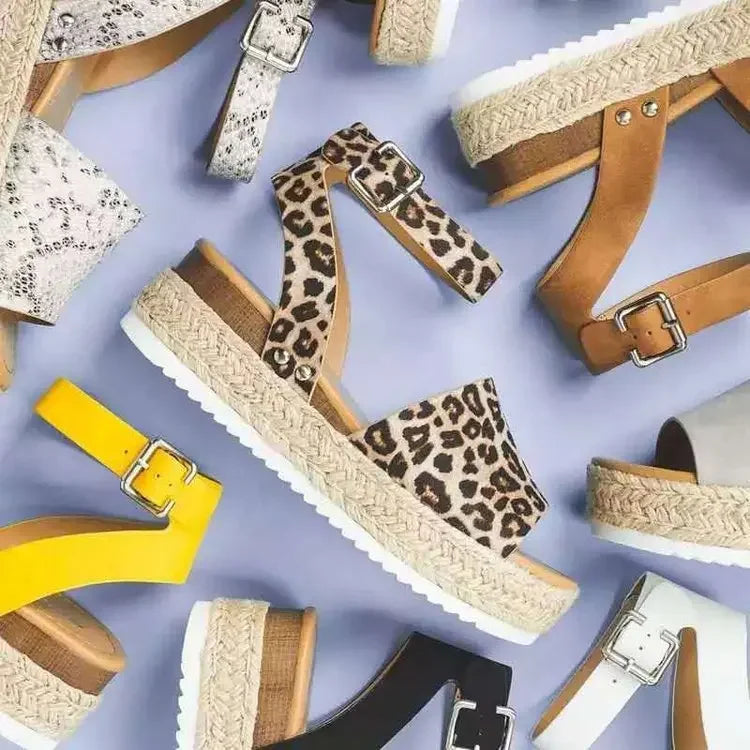 Wedge Sandals Suede Ankle Strap Summer Shoes