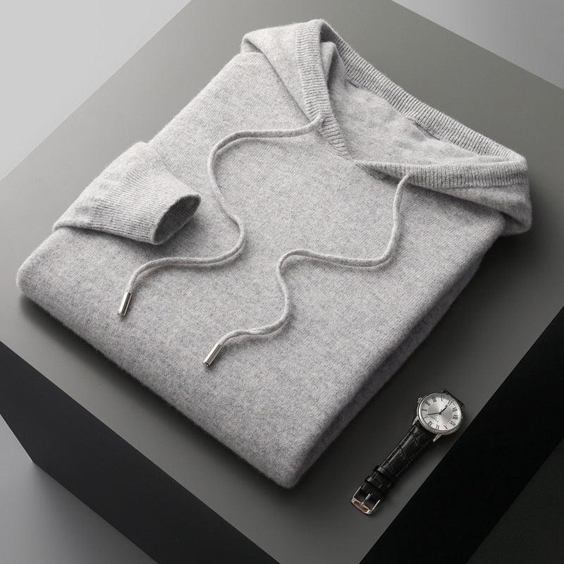 Uld Hættetrøje Merino Strik Pullover til Mænd