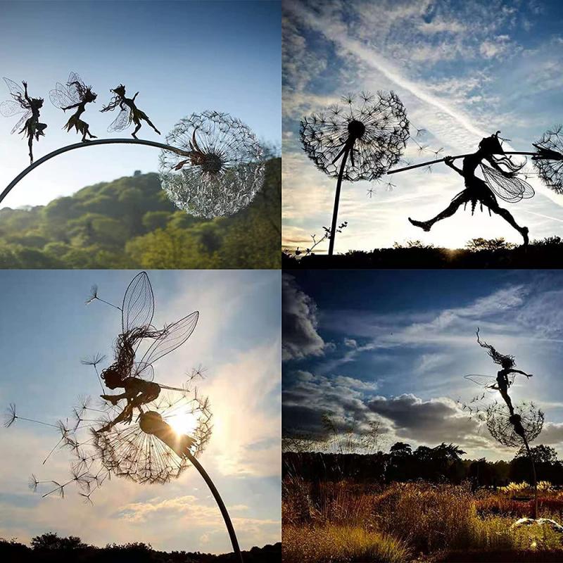 Sculpture de jardin féerique | Décor métallique détaillé pour l'extérieur