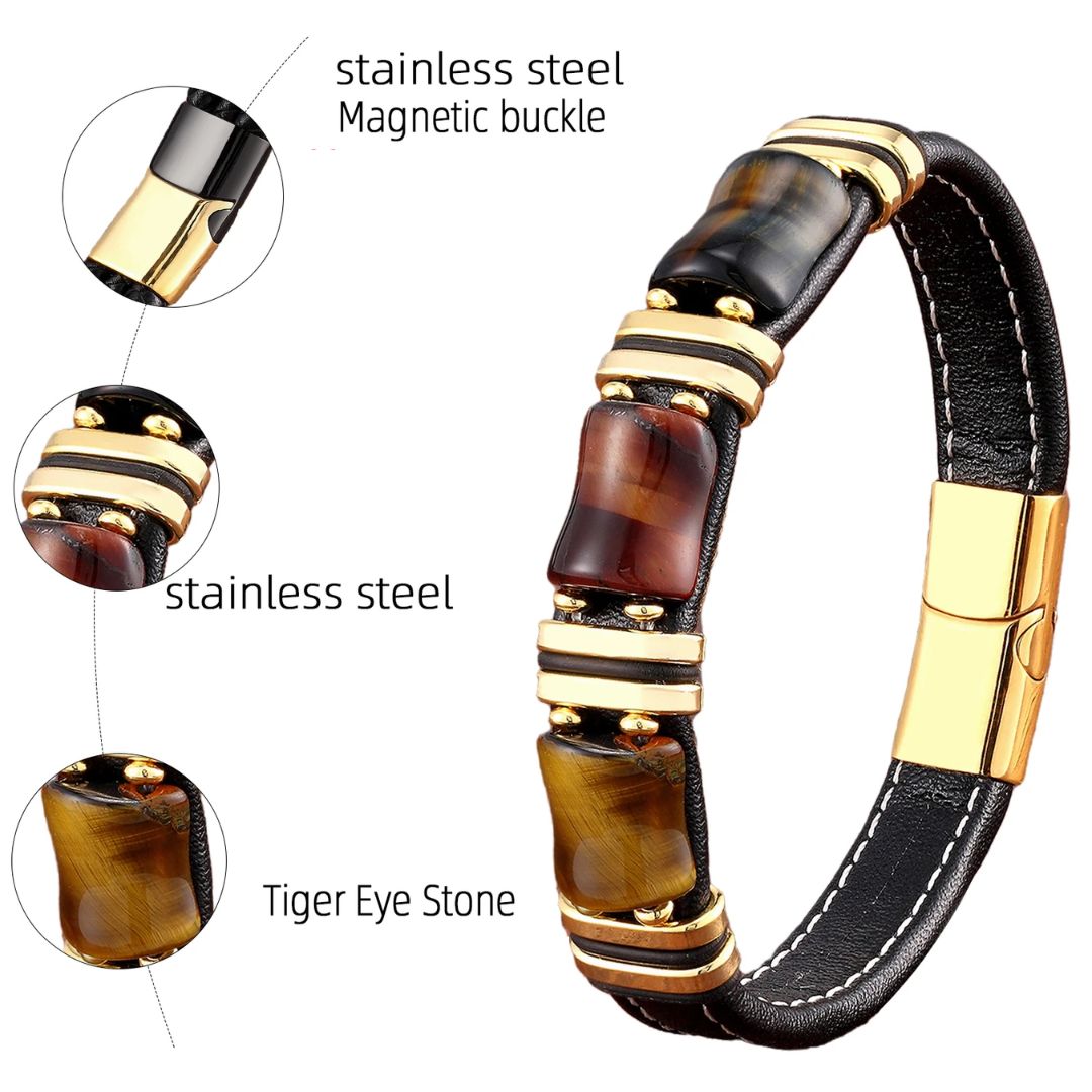 Bracelet en cuir avec pierre naturelle œil de tigre