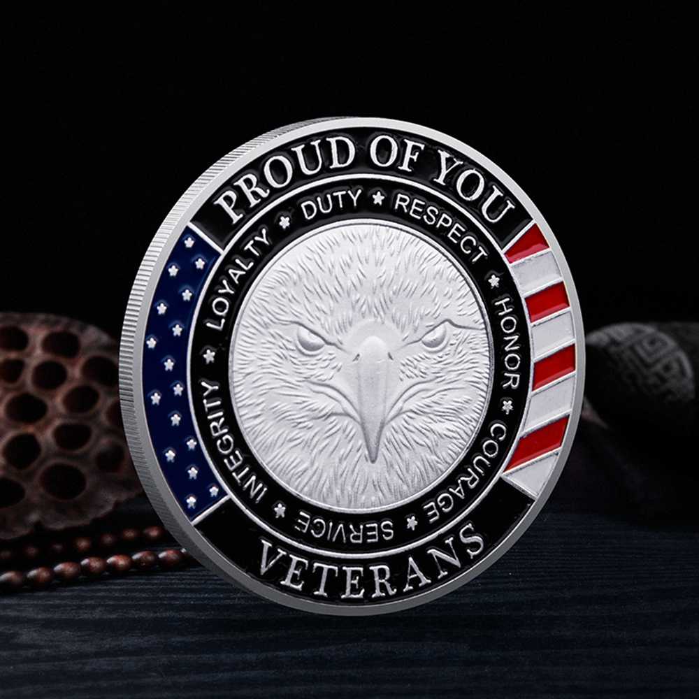 Veterans Day Challenge Coin Gift Gold Eagle Military Service Medal