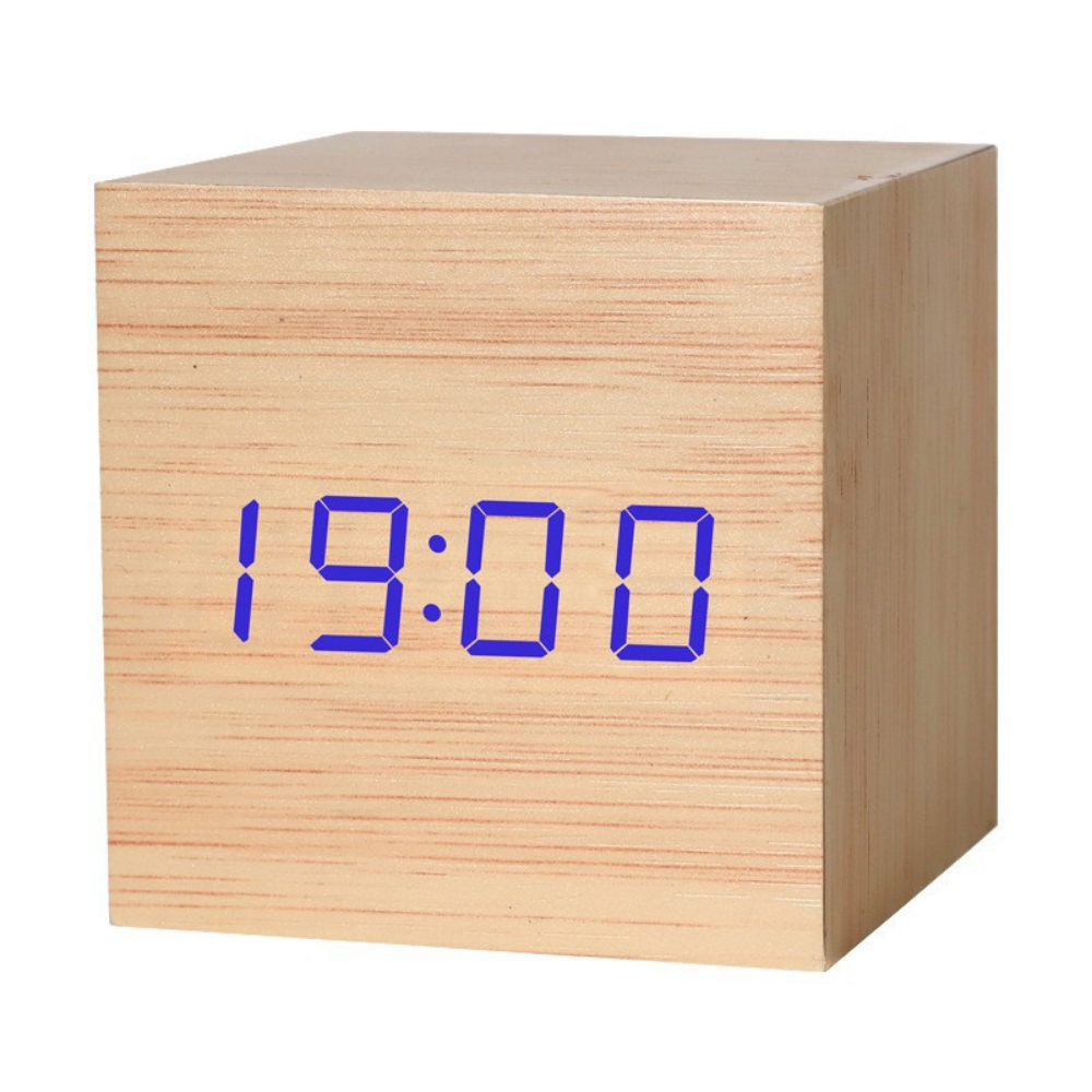 Réveil numérique LED en bois avec affichage
