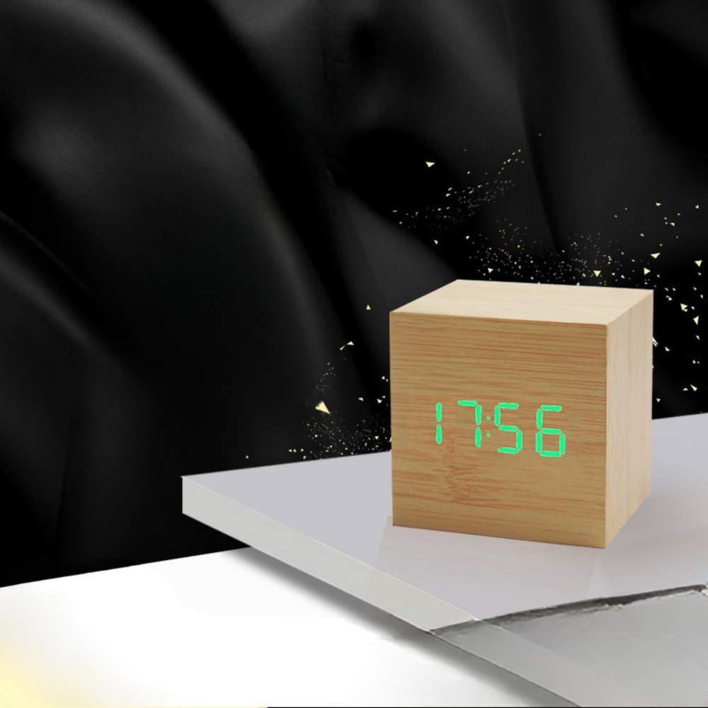 Réveil numérique LED en bois avec affichage