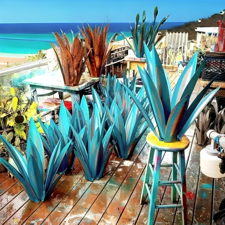 Metal Garden Sculpture Rustic Agave Plant