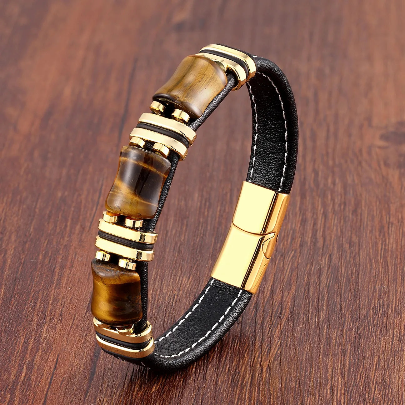 Bracelet en cuir avec pierre naturelle œil de tigre