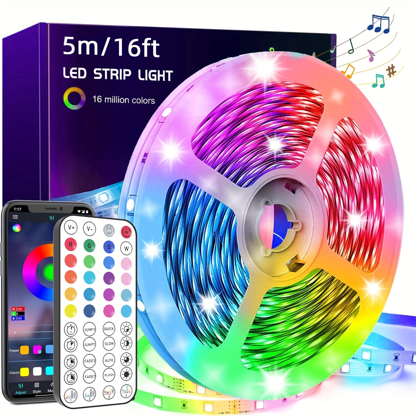 LED-strips med farveskift og musiksynkronisering