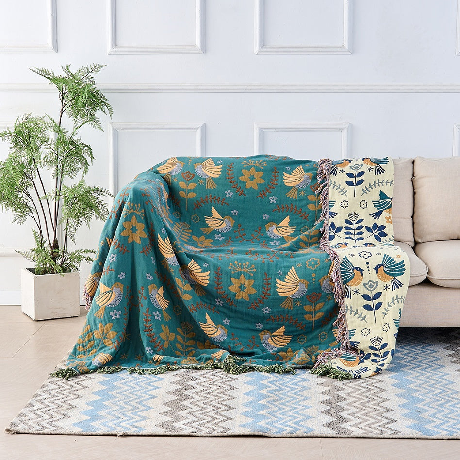 Plaid en coton motif oiseau nordique