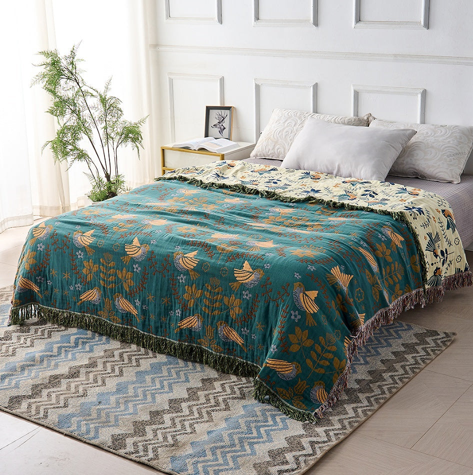 Plaid en coton motif oiseau nordique