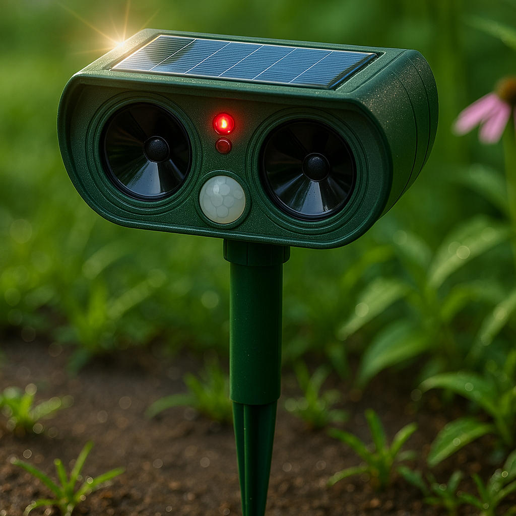 Dispositif solaire à capteur de mouvement pour répulsif de nuisibles de jardin