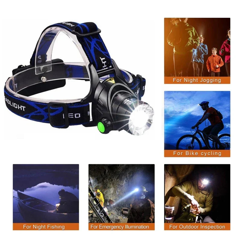 Lampe frontale LED avec zoom et batterie rechargeable
