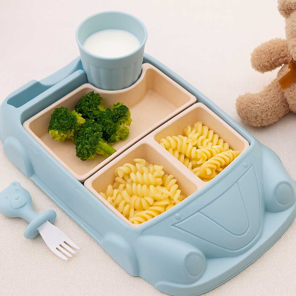 Kids Plate Set Car Style Durable Plastic Design