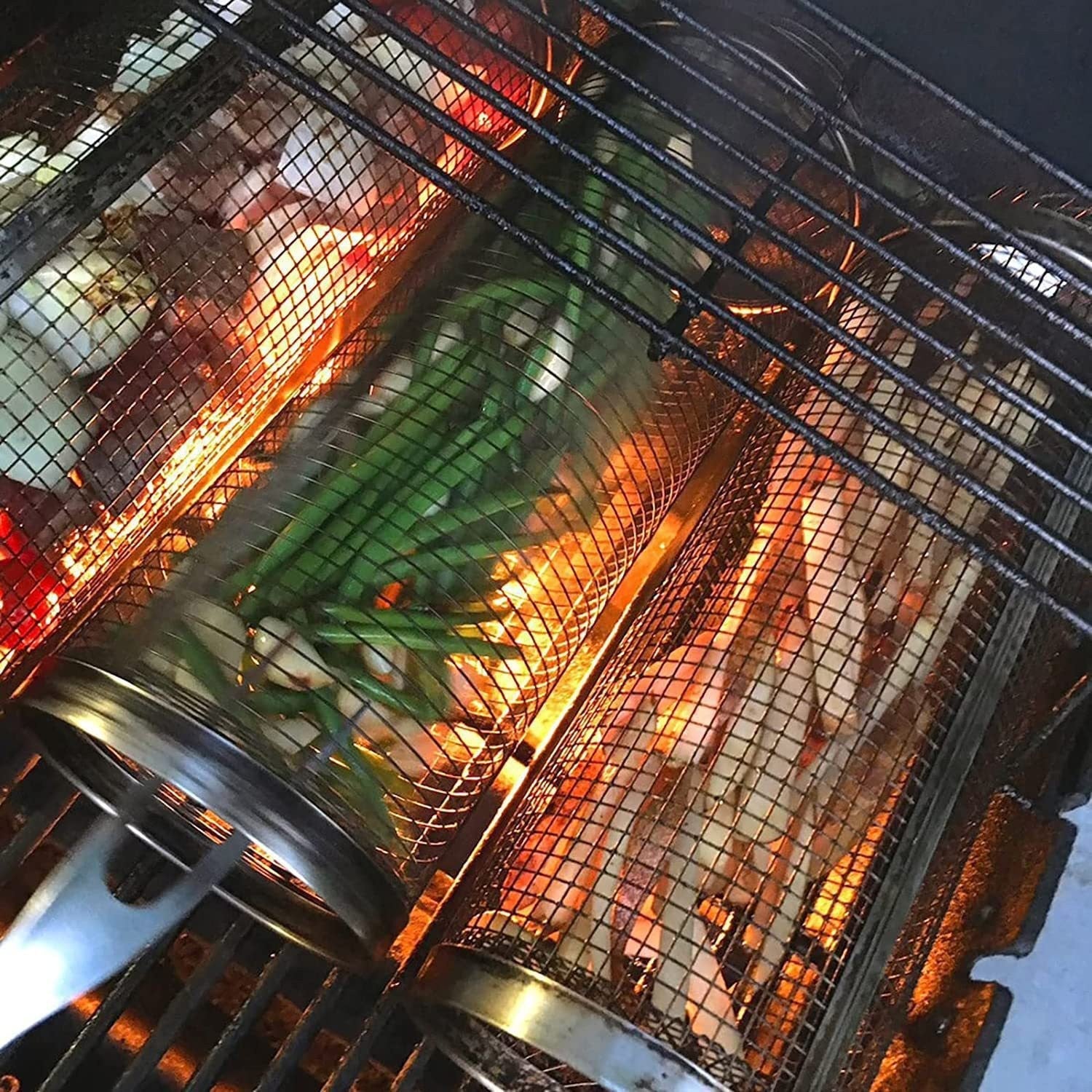 BBQグリルバスケット ステンレス回転シリンダー