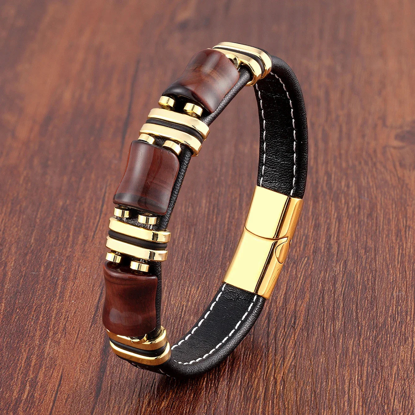 Bracelet en cuir avec pierre naturelle œil de tigre