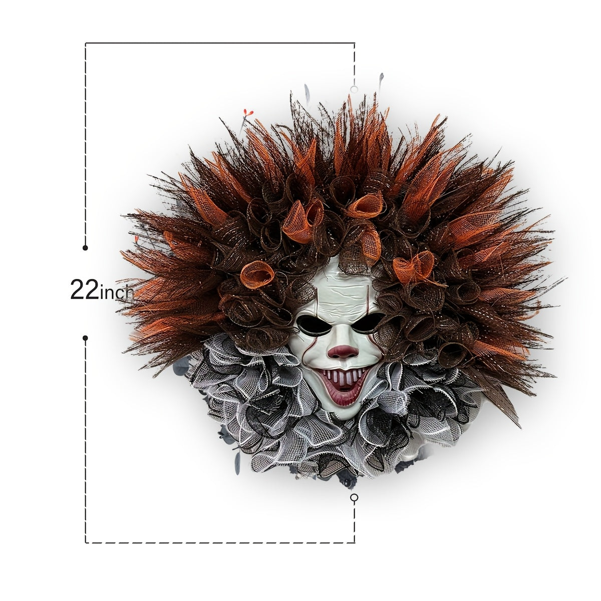 Halloween Scary Clown Mesh Wreath | Creepy Front Door Decor - Image 5