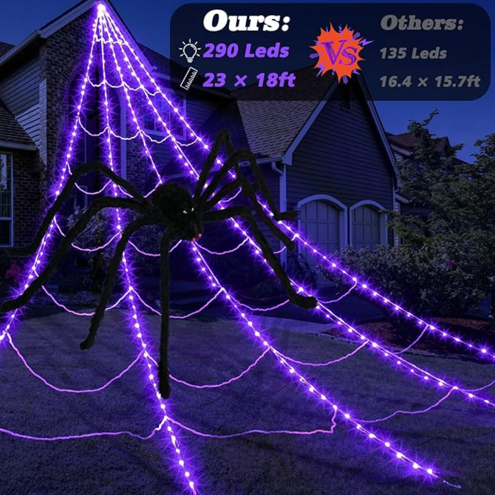 Halloween Spider Web with 290 LED Lights - Giant Outdoor Spider Decoration with 78.7" Spider - Image 2