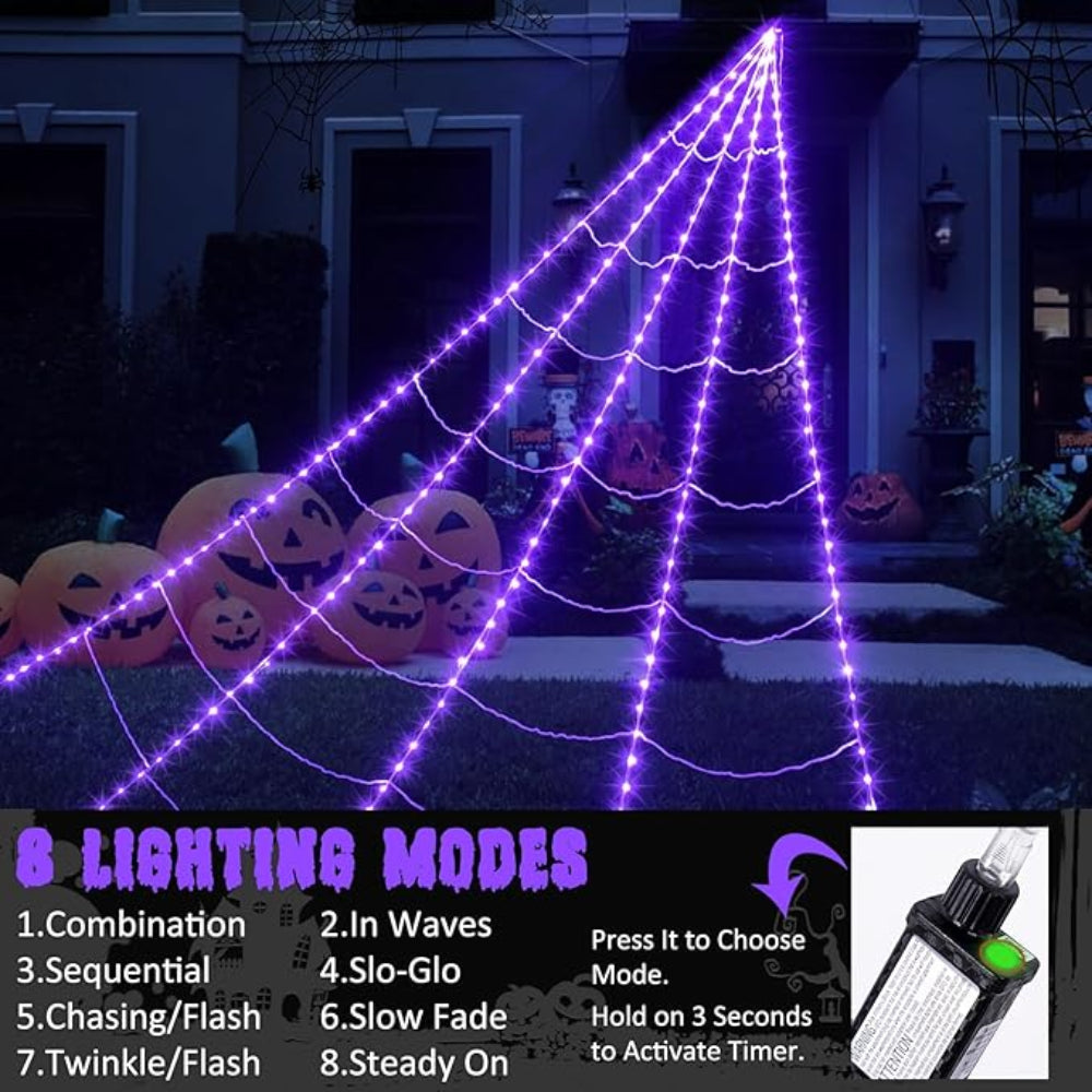 Halloween Spider Web with 290 LED Lights - Giant Outdoor Spider Decoration with 78.7" Spider - Image 3
