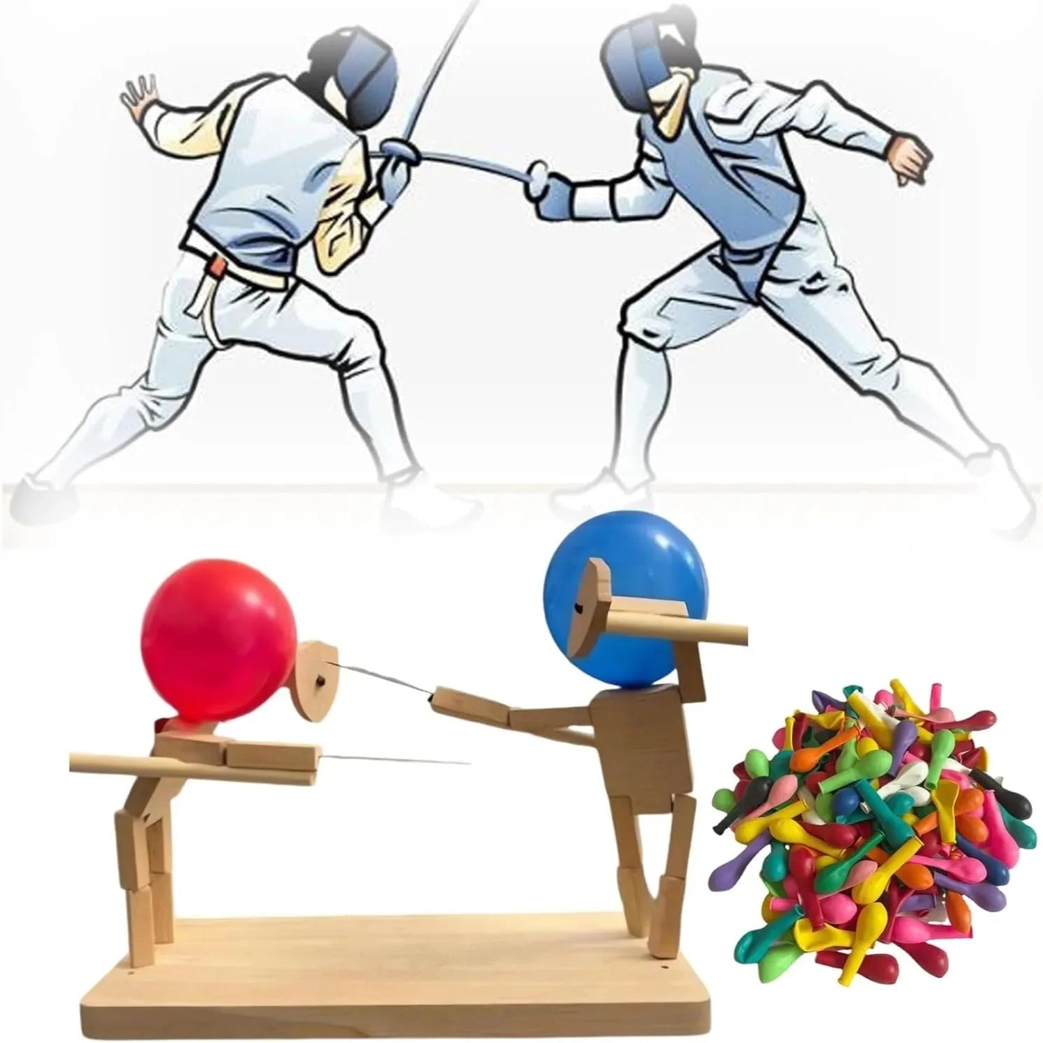 Handmade Balloon Heads Wooden Fighter Puppets - Image 3