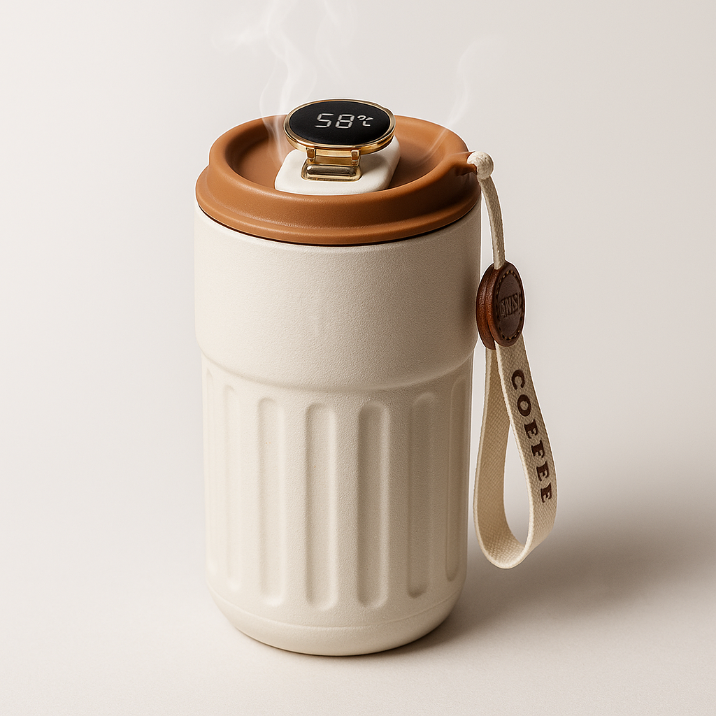 Tazza da viaggio per caffè con display intelligente sul coperchio