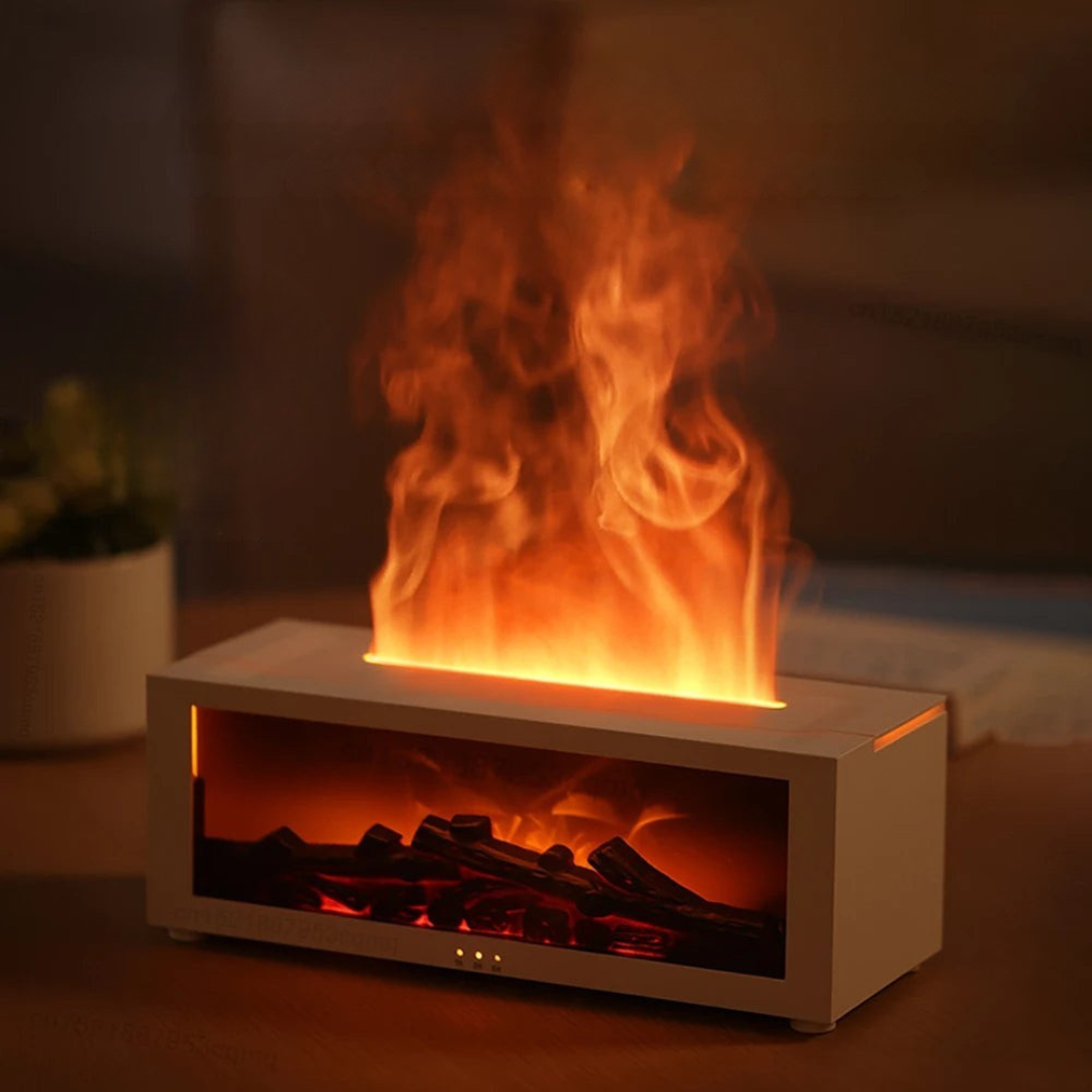 Luftfugter med flammeeffekt og aromadiffuser