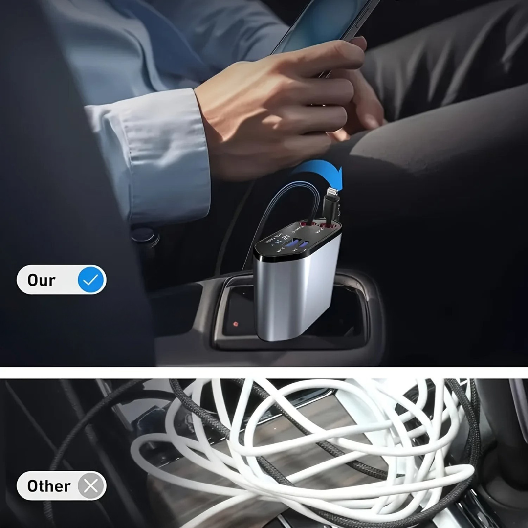 Rychlonabíjecí zatahovací USB nabíječka do auta
