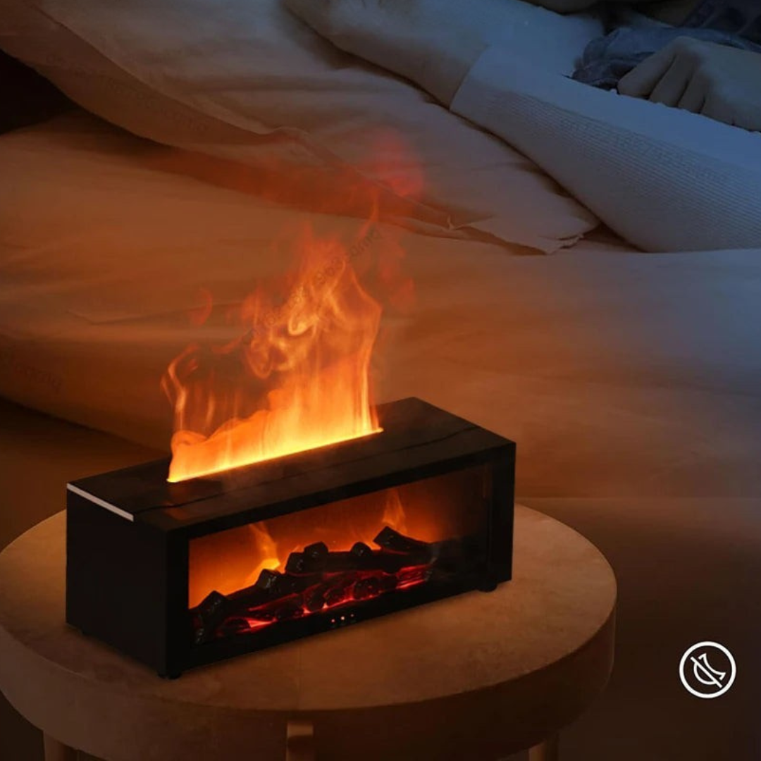 Luftfugter med flammeeffekt og aromadiffuser