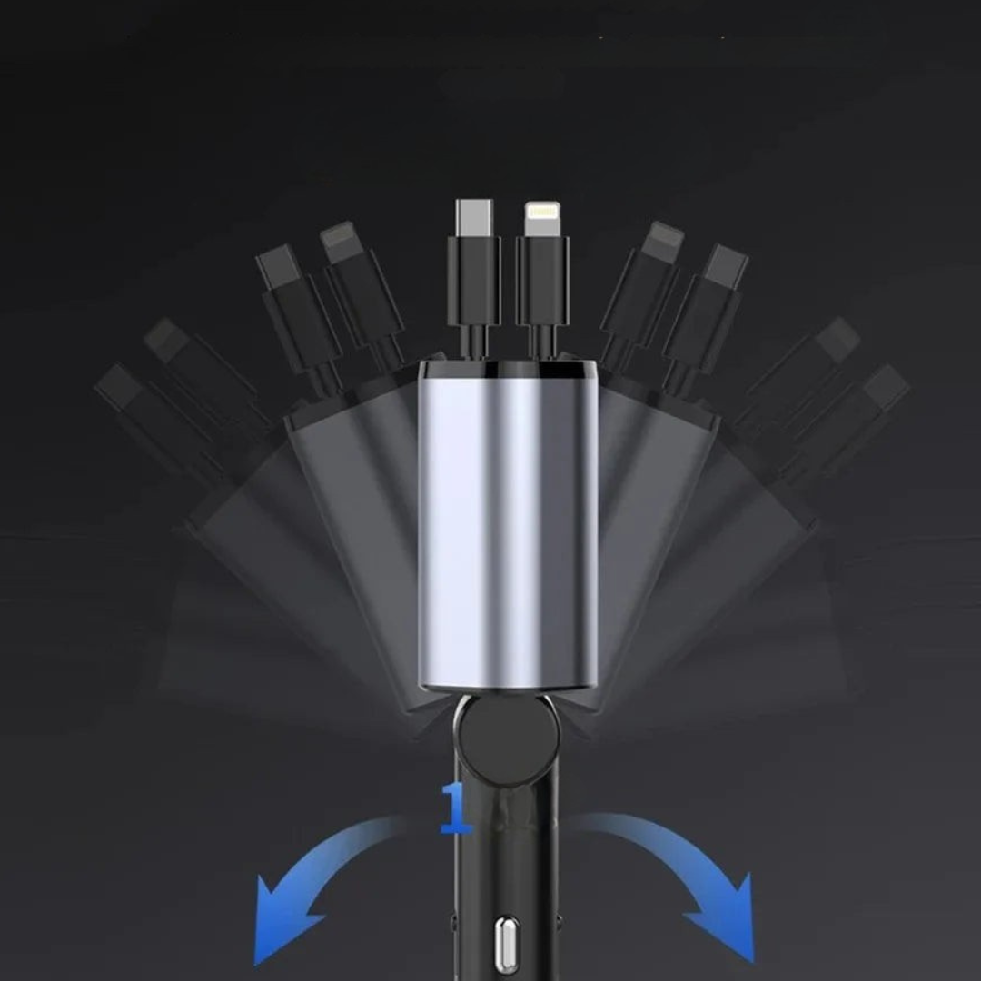 Rychlonabíjecí zatahovací USB nabíječka do auta