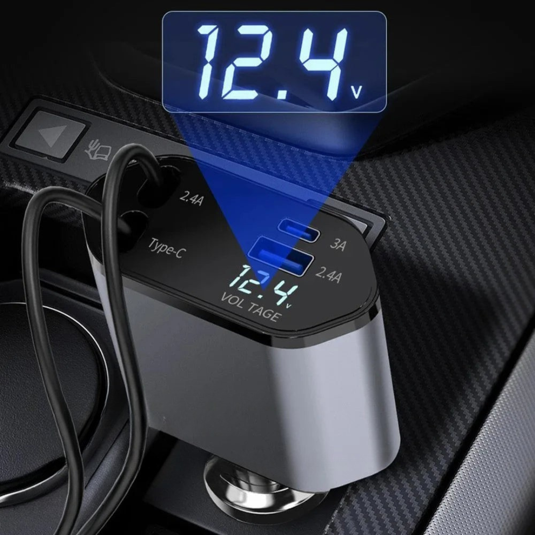 Rychlonabíjecí zatahovací USB nabíječka do auta
