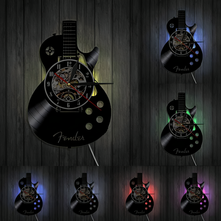 Horloge murale en vinyle pour guitare | Décoration murale LED unique pour les amateurs de musique