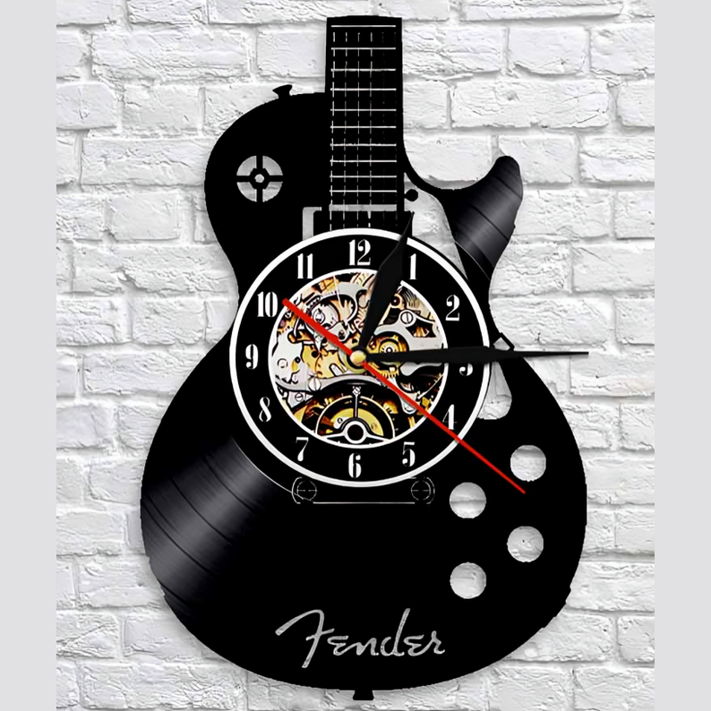 Horloge murale en vinyle pour guitare | Décoration murale LED unique pour les amateurs de musique