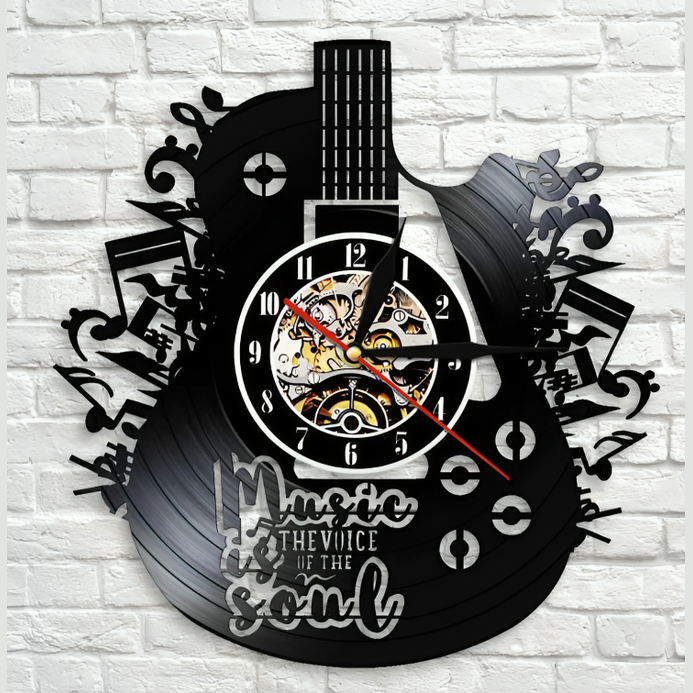 Horloge murale en vinyle pour guitare | Décoration murale LED unique pour les amateurs de musique
