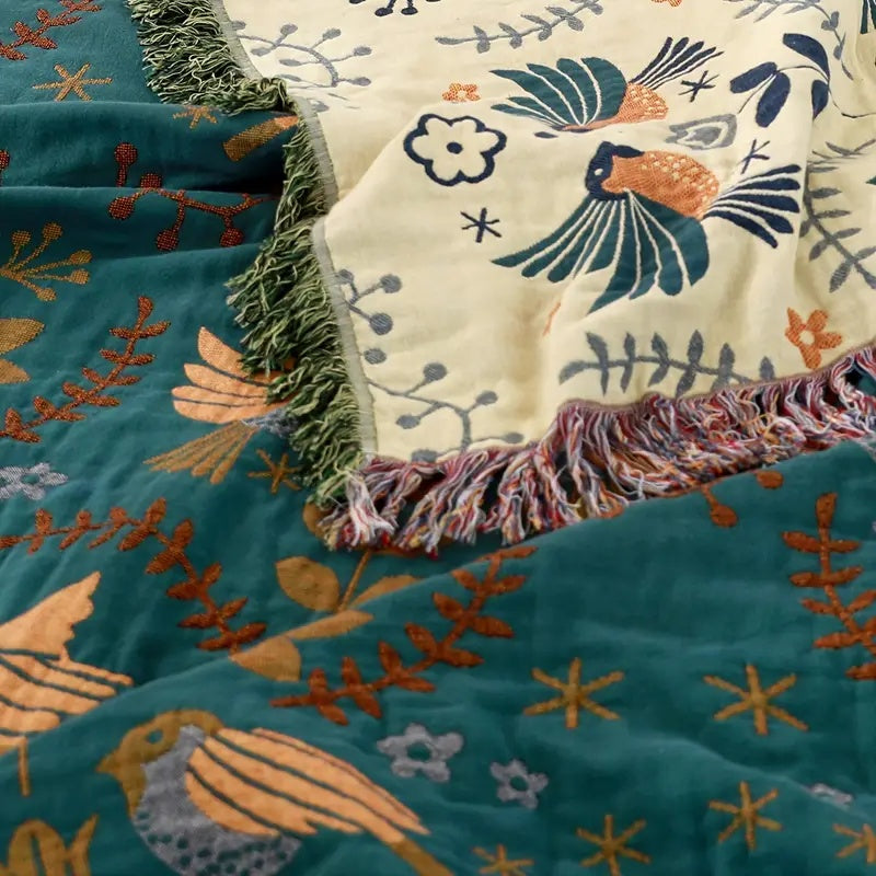 Plaid en coton motif oiseau nordique