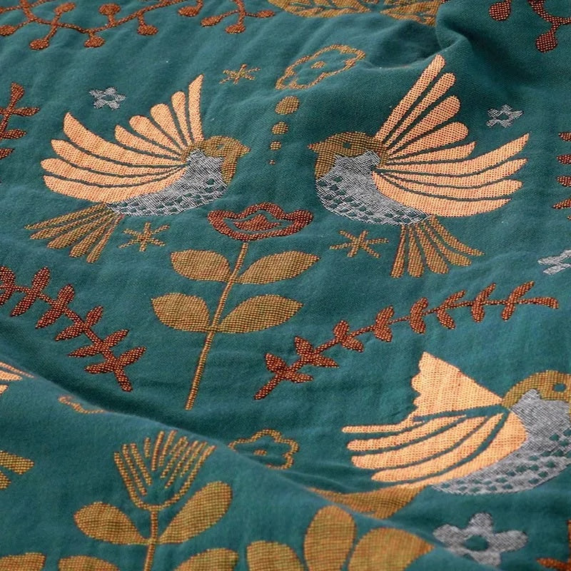 Plaid en coton motif oiseau nordique