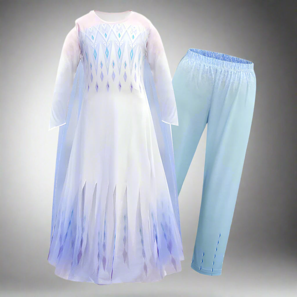 Kids Elsa Princess Costume Snow Girls Dress With Crown Scepter Wig Cosplay Accessories - Image 4