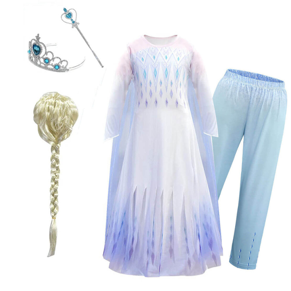 Kids Elsa Princess Costume Snow Girls Dress With Crown Scepter Wig Cosplay Accessories - Image 5