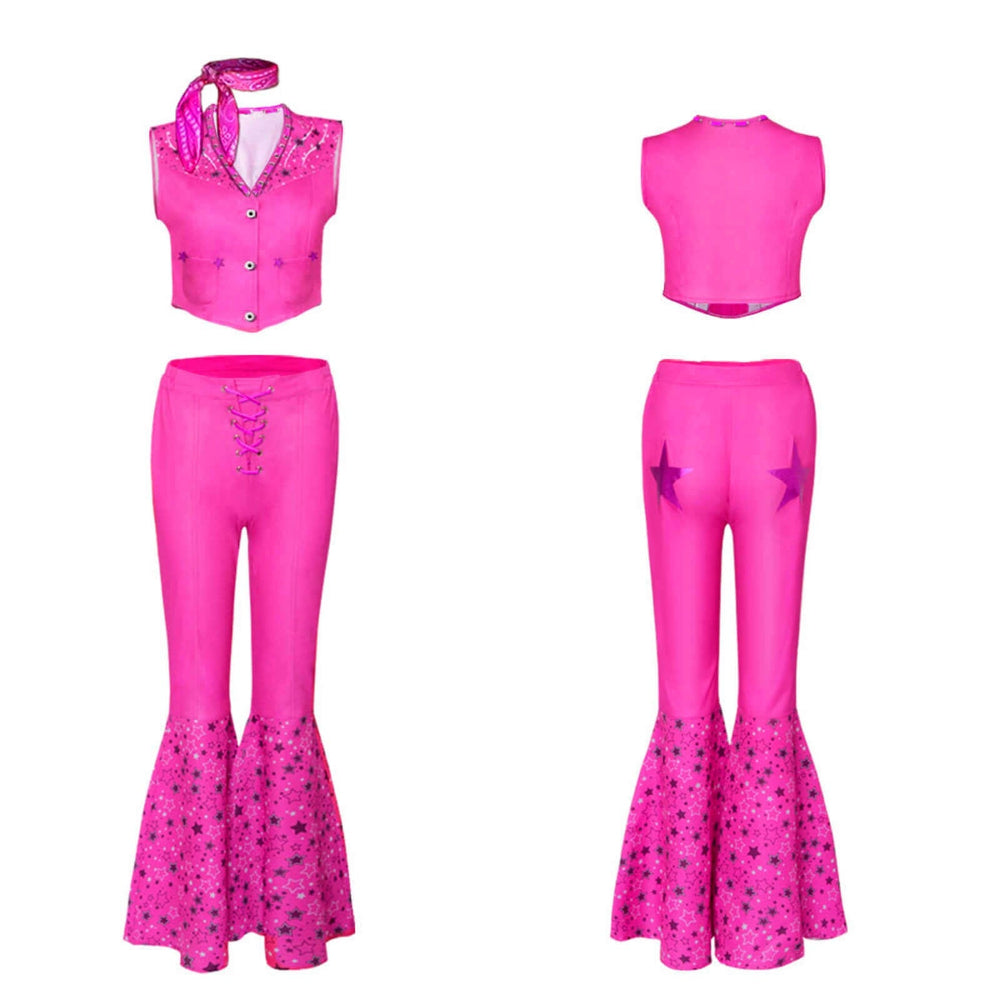 Kids Hot Pink Cowgirl Outfits Barbara Costume Vest and Flare Pants Suit - Image 3