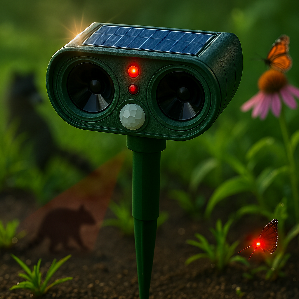 Dispositif solaire à capteur de mouvement pour répulsif de nuisibles de jardin