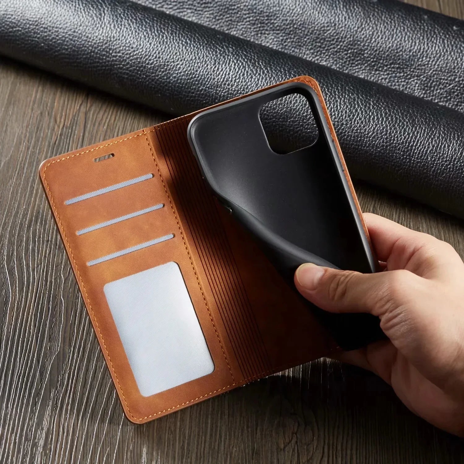 Kožené magnetické flip pouzdro na telefon