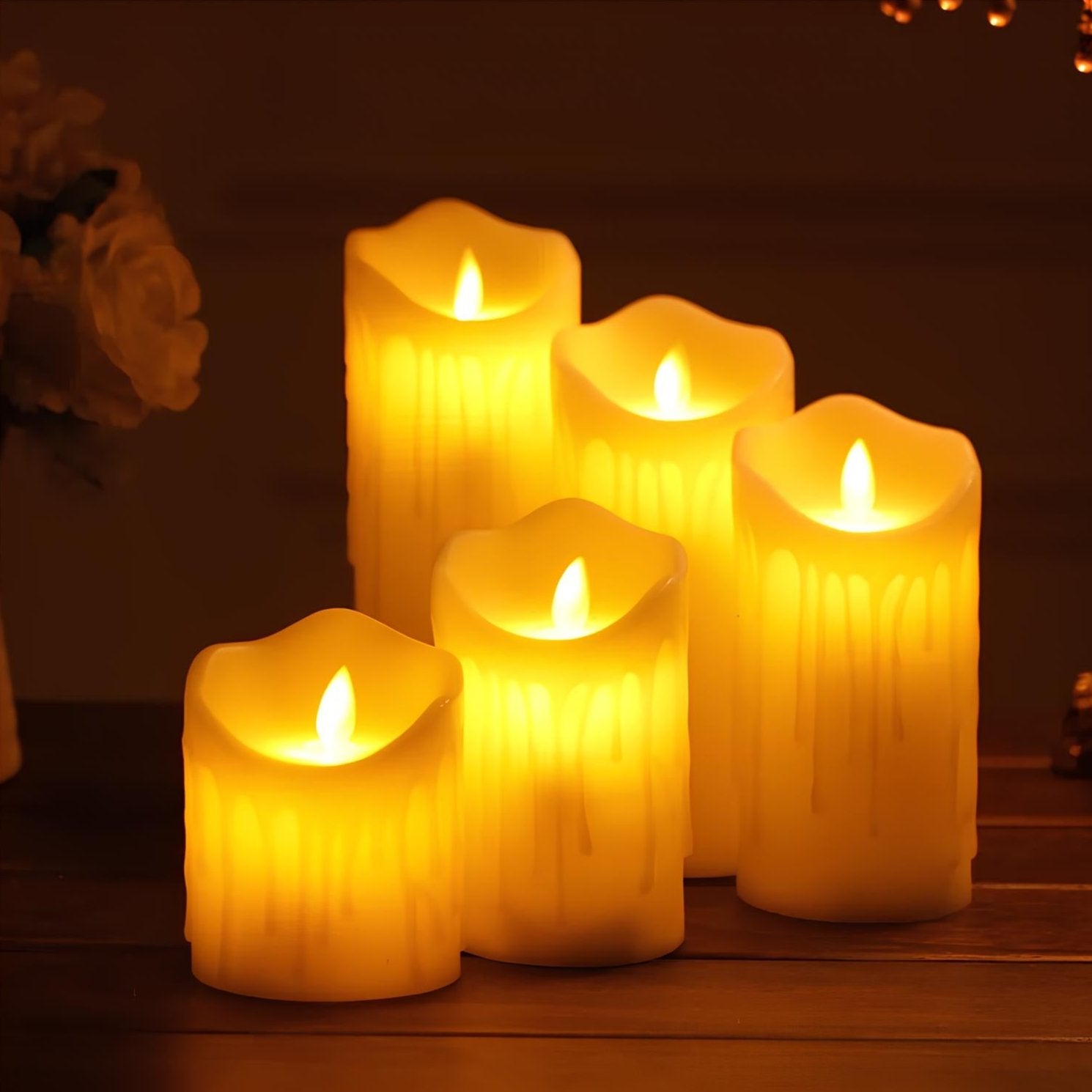 LED sloupové svíčky s efektem třpytivého plamene