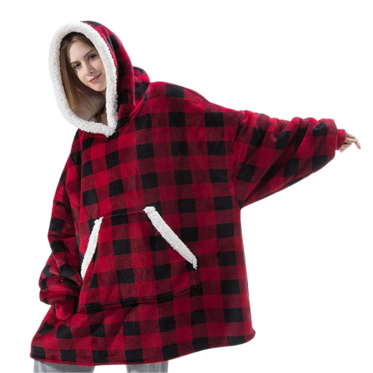 Oversized fleece hættetrøje tæppe med lomme