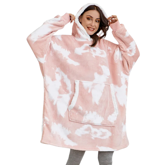 Oversized fleece hættetrøje tæppe med lomme