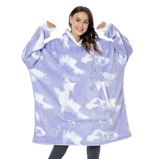 Oversized fleece hættetrøje tæppe med lomme