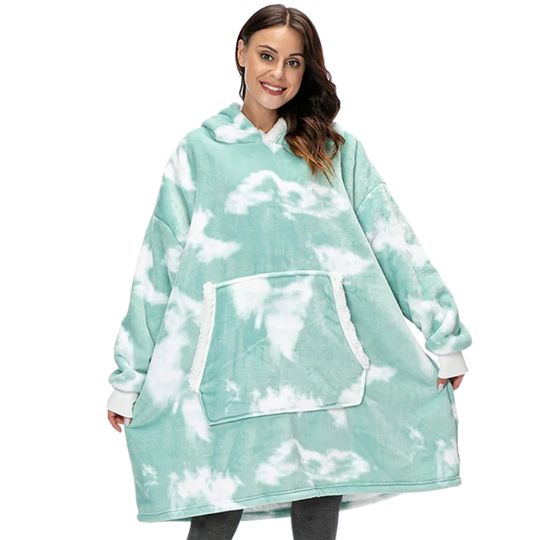 Oversized fleece hættetrøje tæppe med lomme